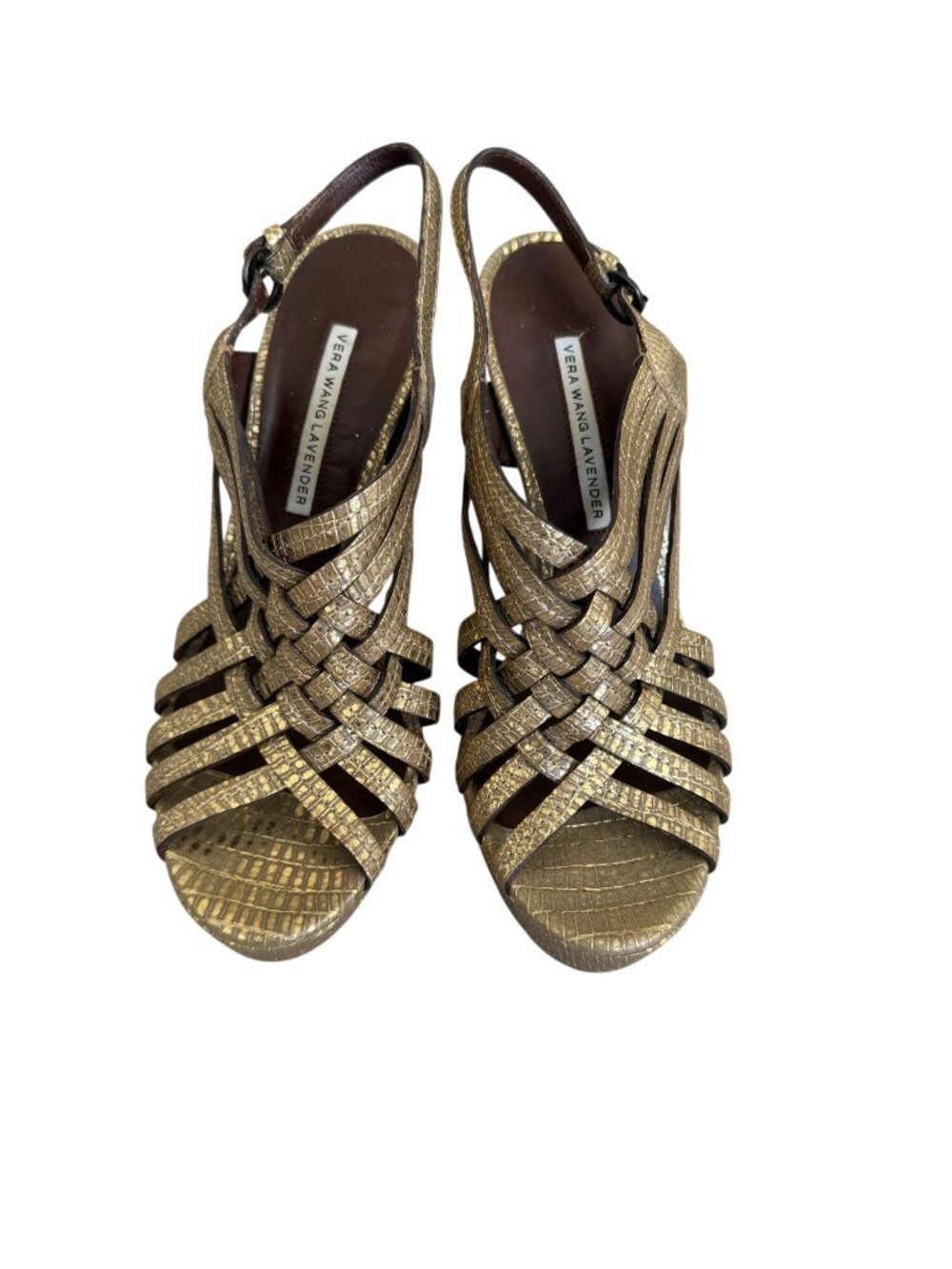 VERA WANG Lavender Gold Leather Metallic Platform Heels Size 7 - Picture 10 of 10